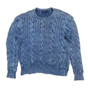 Polo Ralph Lauren Dyed Indigo Blue Roll Neck Cotton Cable Knit Sweater Mens M
